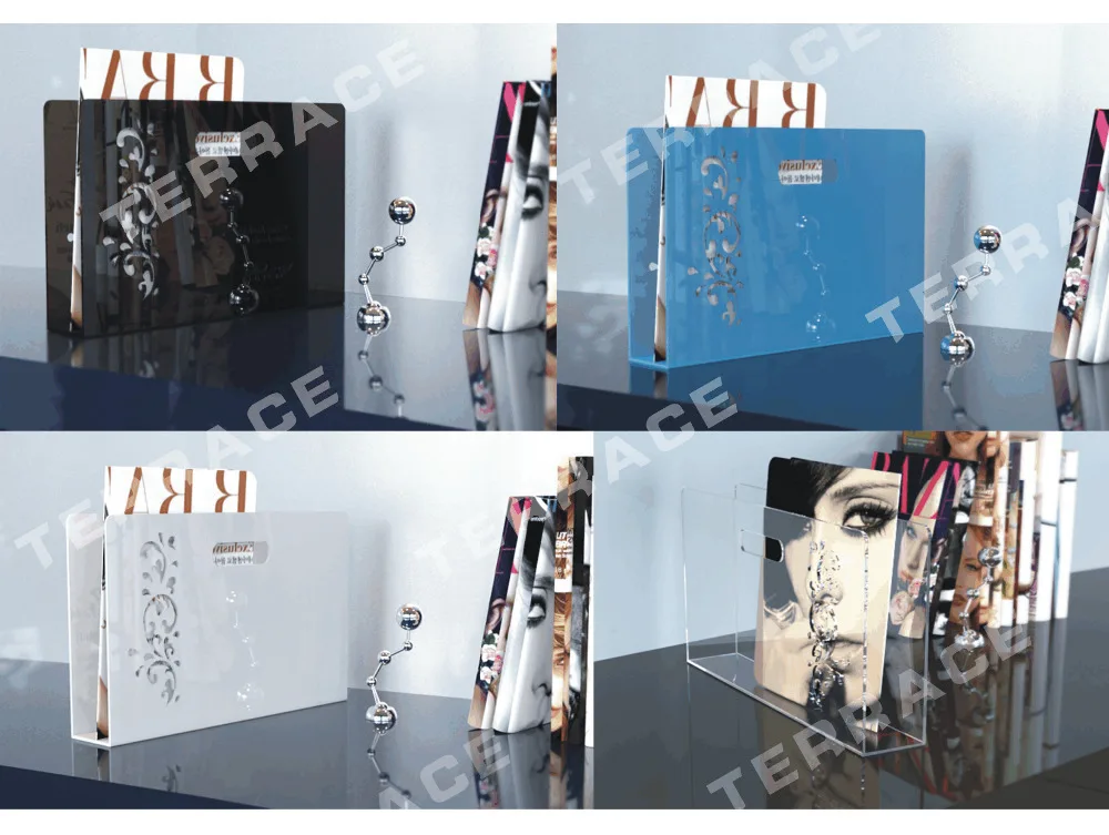 U شكل مجلة الرف حامل الاكريليك وسيت ، البرسبيكس الرئيسية/مكتب مكتب الملحقات و منظم