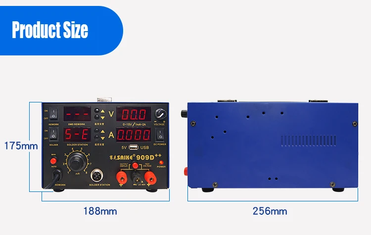 SAIKE 909D 909D++ фена паяльная станция всасывающая станция DC Регулируемый источник питания 15 в 2A термостат паяльник