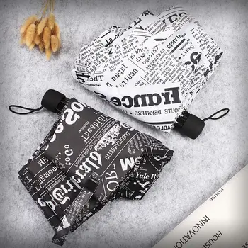 

Mini Pocket Umbrella Women Vintage Newspaper Kid's Windproof Umbrella Sun Folding Novelty Items Parachase Umbrella Women 60U0006