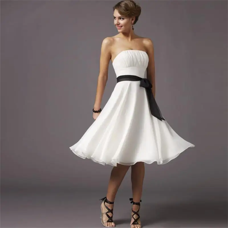 white dress with black ribbon