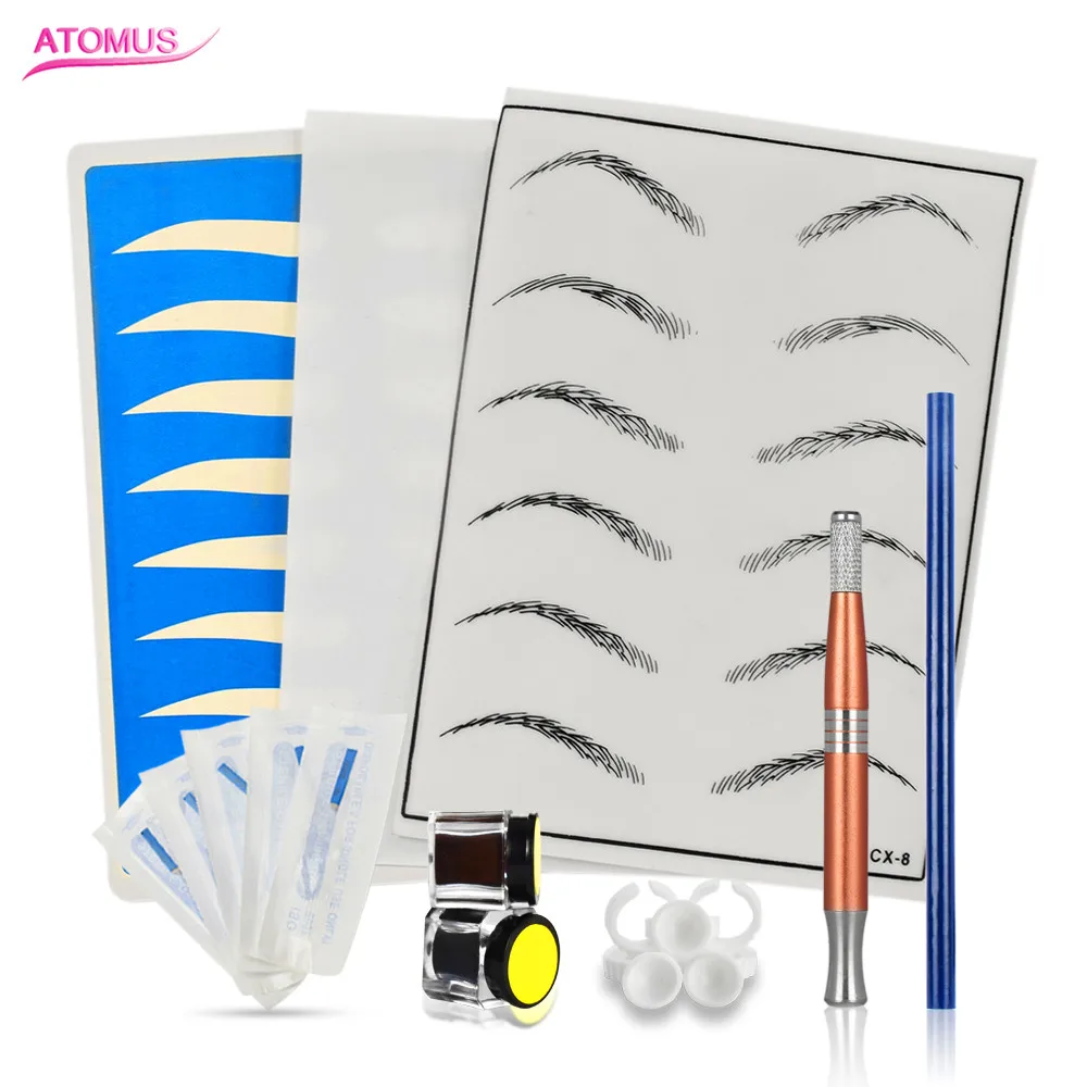 

ATOMUS Eyebrow Microblading Kit Tattoo Blades Needles Ink Cup Manual Pen Eyebrow Pencil Practice Skin Set Permanent Makeup Kit