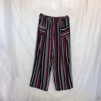 

Ankle-length Pants Casual Loose Broadcloth Elastic Waist Striped High Pleated Wide Leg Pants Casual Striped High Waist Pants