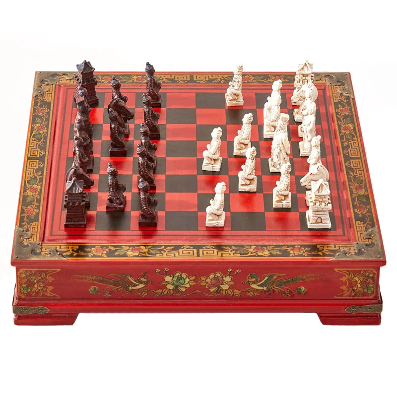 Архаистический китайский Шахматный набор Terra-cotta Warriors винтажный Шахматный набор 32 Шахматная деревянная шахматная доска Chiness коллекция