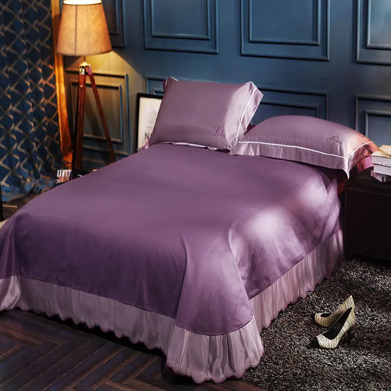 

11 Colors Comfortable Satin Silk Cotton Bed Sheet Bed skirt Sabanas bedspread Soft sheets ropa de cama
