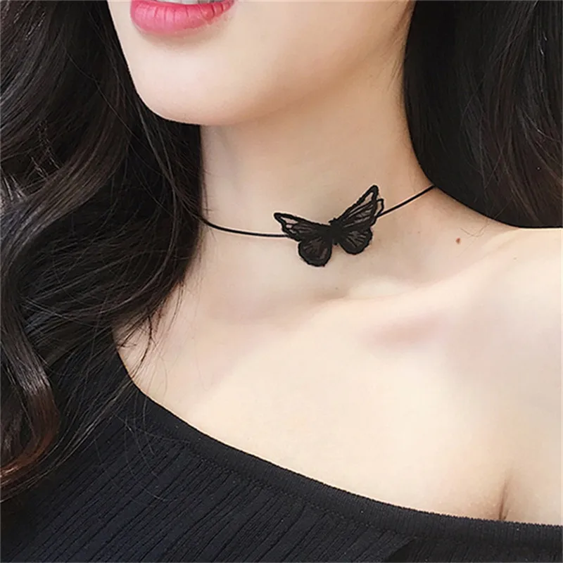 

Pinksee Sexy White/Black Lace Butterfly Choker for Women Party Club Charm Collana Jewelry Elegant Neck Accessories