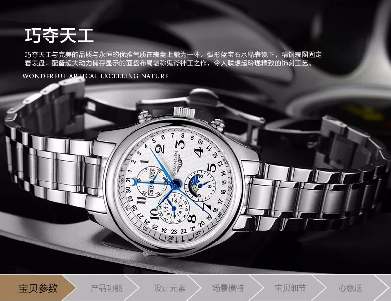 GUANQIN мужские полностью стальные автоматические механические часы, мужские роскошные модные повседневные спортивные часы с вечным календарем, водонепроницаемые наручные часы