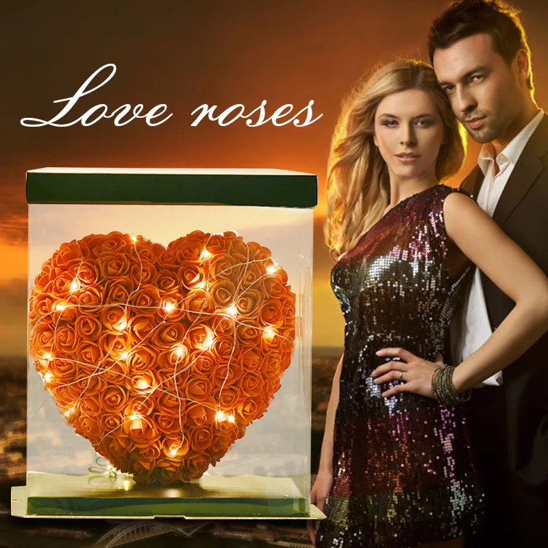 

WR 2019 Dropshipping Valentines Red Rose Heart LED with Box Artificial Rose Wedding Home Decoration Valentine's Day Love Gift