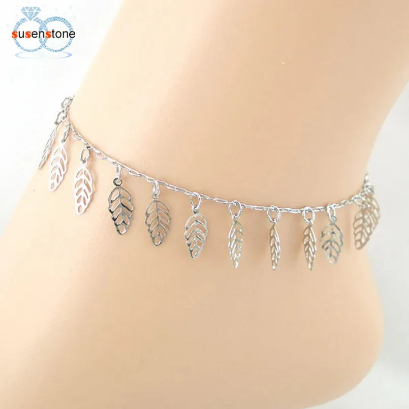 

SUSENSTONE Hollow Leaves Women Ankle Bracelet Barefoot Sandal Beach Foot Jewelry