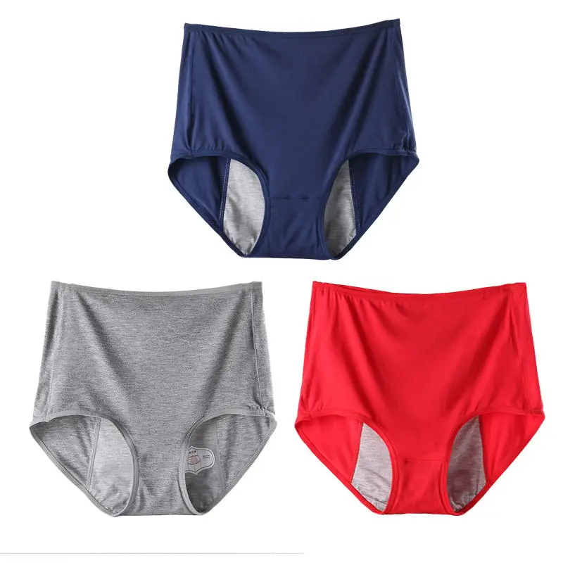 DKERT 3pcs/lot Women Menstrual Period Panties Ladies Underwear Seamless Plus Size Physiological Leakproof Female Briefs - Цвет: Blue Grey Red