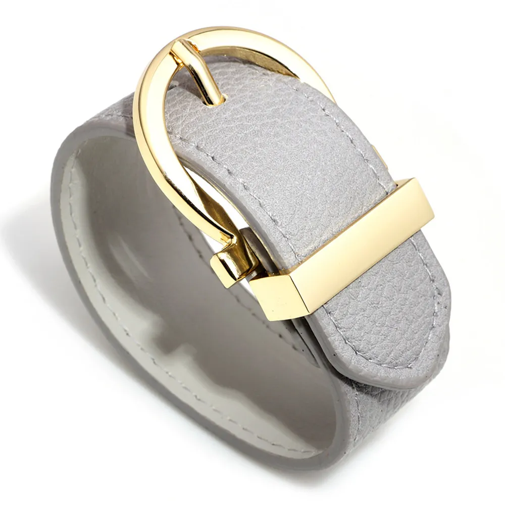 

6 Colors Big Leather Wrap Bracelet Simple Belt Buckle Wide Bracelet For Women Punk Jewelry YWQR2511