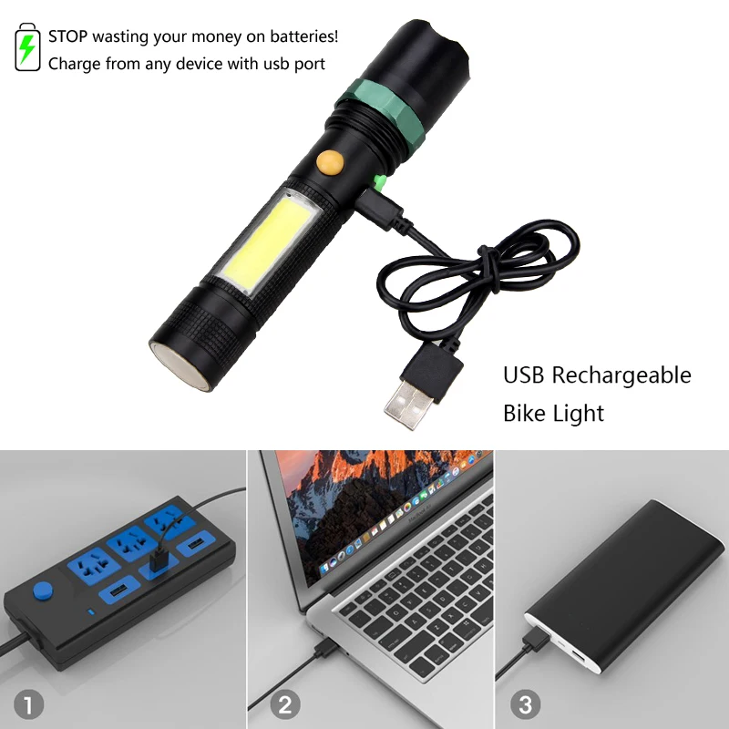 4 режима Zoom T6 COB светодиодный фонарик USB Перезаряжаемый Фонарик Магнитная