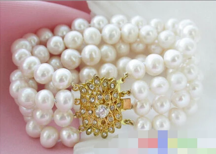 

FREE SHIPPING>>>@@ > 01138 4ROW WHITE ROUND FRESHWATER CULTURED PEARL BRACELET