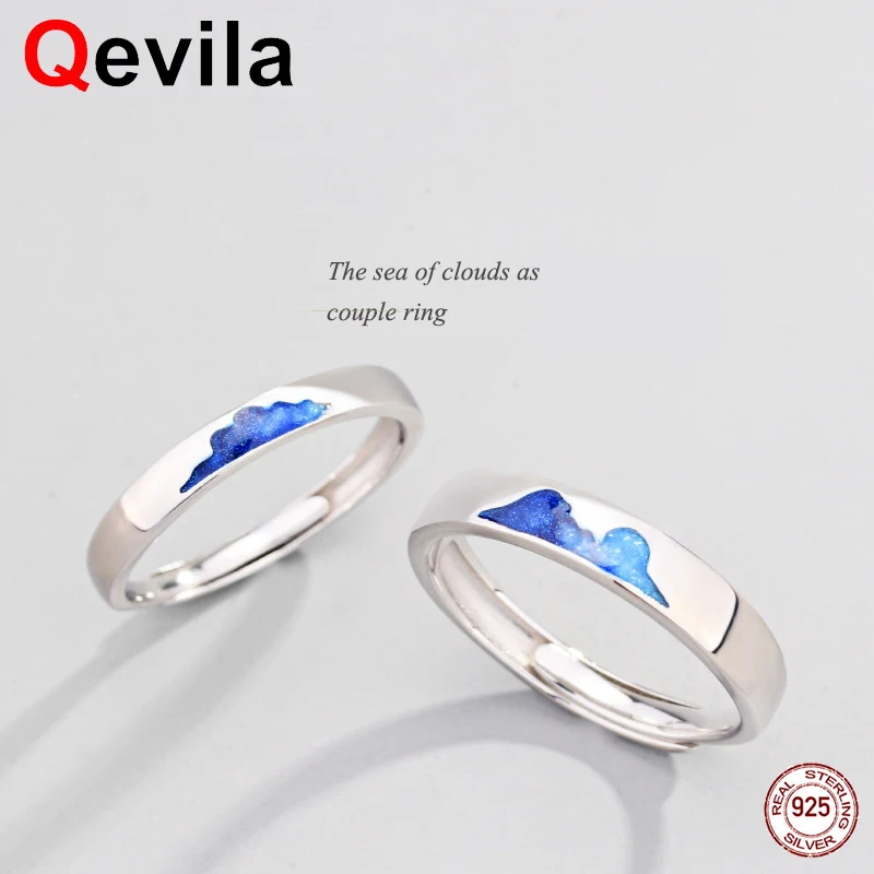 

Qevila Fine Jewelry 100% 925 Sterling Silver Ring The Sea of Clouds Open Lovers Ring For Women MenRomantic Valentine's Day Gift