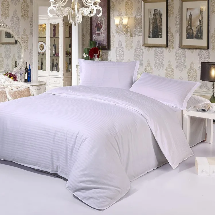 100Cotton White Color Stripe Hotel bedding sets Queen size Bedclothes
