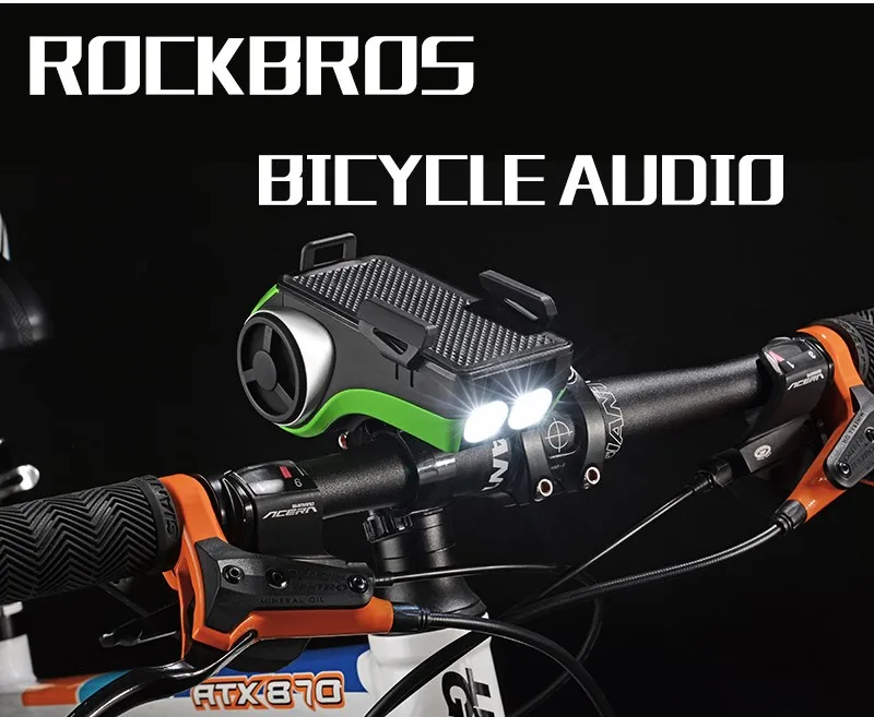 Sale ROCKBROS Waterproof Bicycle Bike Phone Holder Bluetooth Audio MP3 Player Speaker 4400mAh Power Bank Bicycle Ring Bell Bike Light 0