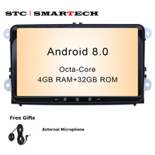 SMARTECH 2Din Android 8,0 OS 9 дюймов Восьмиядерный 4 Гб ОЗУ 32 Гб ПЗУ Автомобильный gps радио для VW Volkswagen passat b6 golf 5 polo jetta Skoda