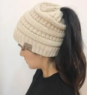 

Messy Bun Drop Shipping Soft Knit Ponytail Beanie Winter Hats For Women