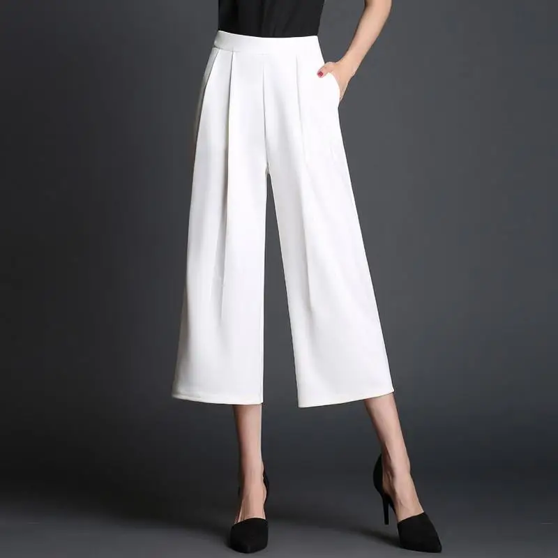 high waist wide leg pants fashion loose summer plus size casual capris ...