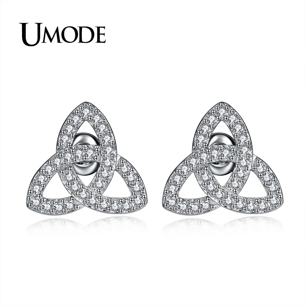 UMODE Fashion Austrian Rhinestone Triquetra Stud Earrings for Women White Gold Color Trinity Knot Pendientes Mujer Moda AUE0324