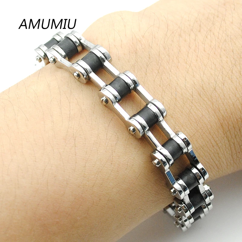 

AMUMIU Cool Men Biker Bicycle Motorcycle Link Chain Men's Bracelet & Bangle Fashion Punk Stainless Steel Jewelry HZB042