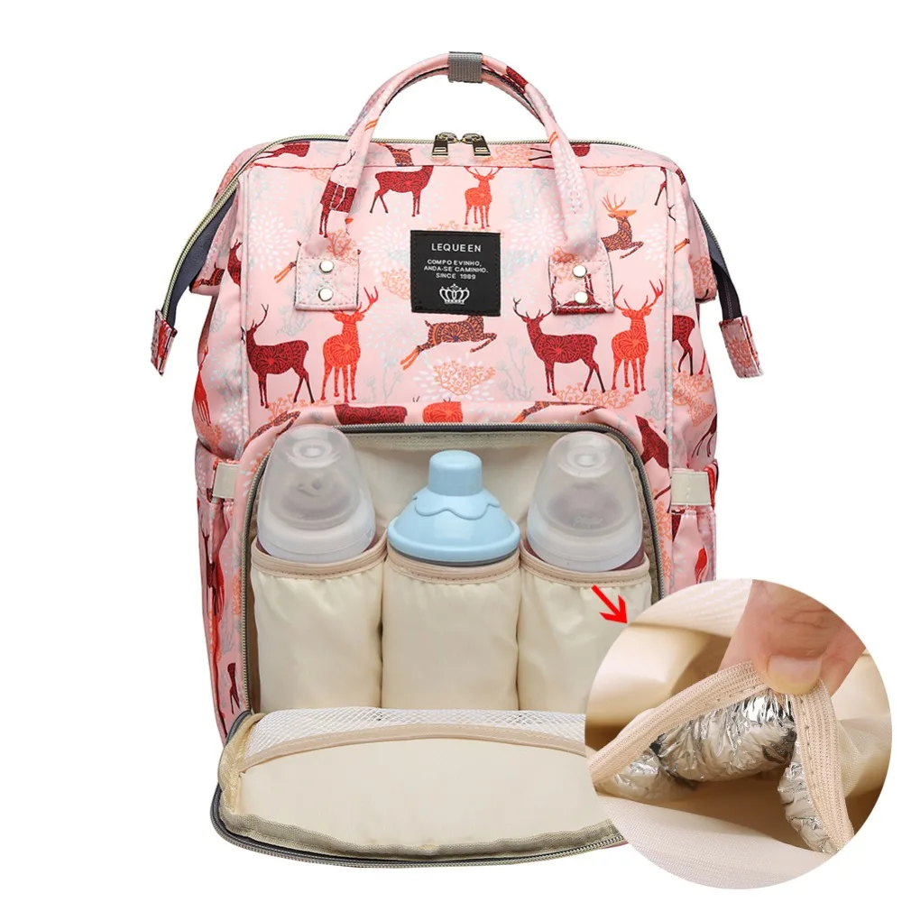 

LEQUEEN New Upgrade Diaper Bag Large Mummy Maternity Nursing Bag Deer Printed Baby Nappy Bags for Mom Travel Baby Backpack