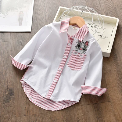 Одежда для маленьких девочек весенние Рубашки Блузка для девочек с вышитым рисунком милая детская одежда с длинными рукавами - Цвет: Розовый