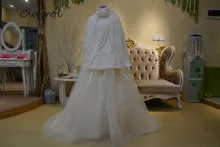 2016 Long Sleeve muslim wedding dress hijab High Collar Lace Wedding Gowns robe de mariee Real Sample