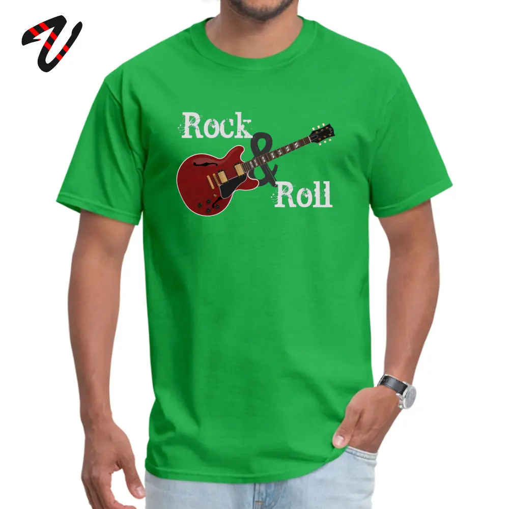 Rock & Roll Guitar O Neck Top T-shirts Mother Day Tees Short Sleeve On Sale Cotton Summer T Shirt Normal Man Top Quality Rock & Roll Guitar -17372 green