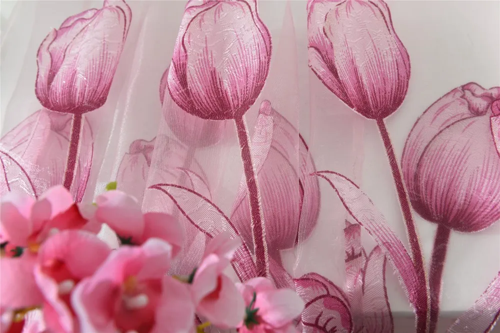 Выгорание домашний текстиль тюльпан китайский роскошный 3D оконные шторы моющиеся тюльпаны отвесные шторы para спальня гостиная 1 шт