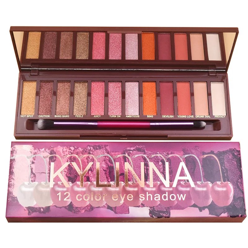 

Cherry 12 Color Shiny Eyeshadow Palette Shimmer Matte Smoked Makeup Paint Shadow Powder Cosmetic Set with Brush Lasting