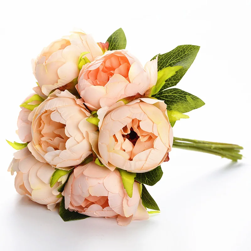 Flone 7 Head Artificial Silk Peony Flowers Bouquet Fake Flowers 28cm Wedding Bride Pink Purple Hand Flowers Home Art Decoration  (6)