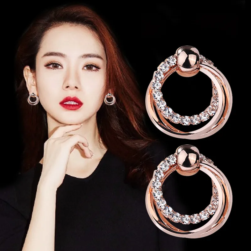 

2018 New Arrival Crystal Trendy Multi-layer Circle Personality Women Dangle Earrings