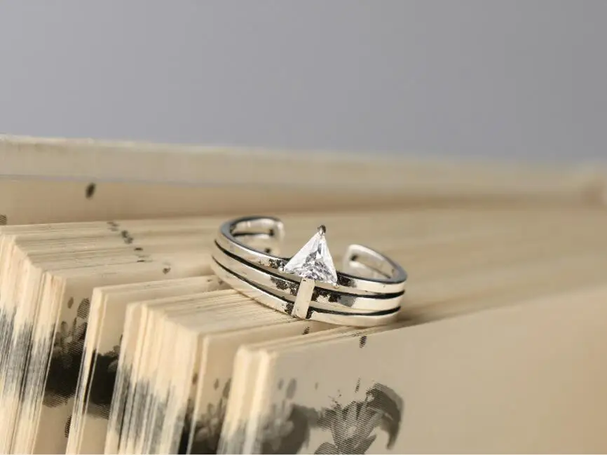 Anenjery, винтажное модное 925 пробы Серебряное кольцо, треугольное прозрачное циркониевое Многорядное тайское серебряное кольцо для женщин, S-R94
