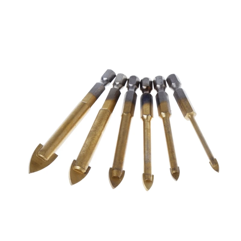 Buy 6 Pcs Titanium Plated Triangle Glass Drill Tungsten Steel Tile Drills