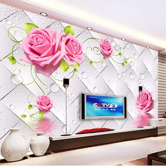 Fashionable Interior Design 3d Stereo Water Drop Flowers Mural