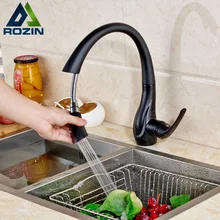 Deck Mounted Pull Out Spout Bathroom Kitchen Faucet Single Handle one Hole Black Stream Sprayer Kitchen Mixer Taps