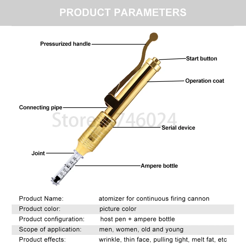 Горячее предложение, 24 к Золотая гиалуроновая ручка, 0,3 мл, Пистолеты для инъекций гиалуроновой кислоты, для наполнителя губ, удаления морщин, Косметическая Вода, без шприца