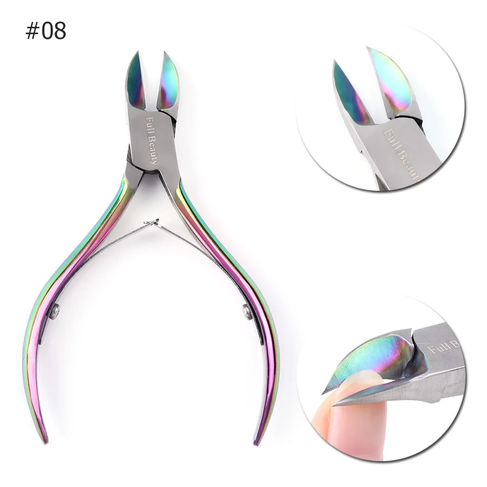 1pcs Nail Cuticle Nipper Clipper Scissor Rainbow Dual-end Pushers Tweezers Manicure Dead Skin Remover Nail Art Tool JI01-12/FB