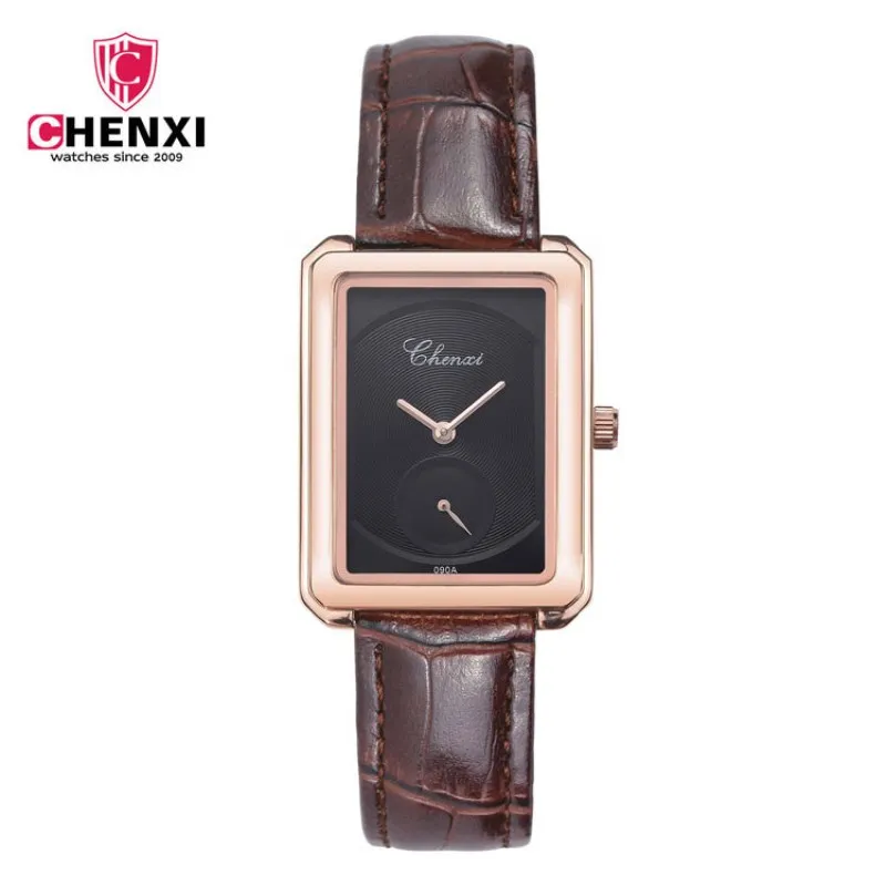 

CHENXI Women New Leather strap Business Watch Quartz Watches Woman Square Dial Gold Clock Waterproof Lady Wristwatch PENGNATATE