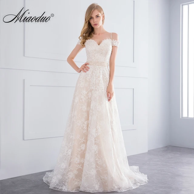 miaoduo 2018 new a line champagne wedding dresses court train