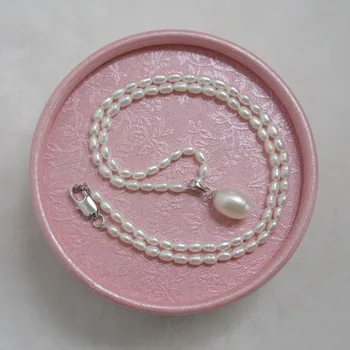 

real shaped natural female send mom 7-8MM genuine special pearl 12MM pendent necklace small pendant pearl chain DIY 925 Ms.