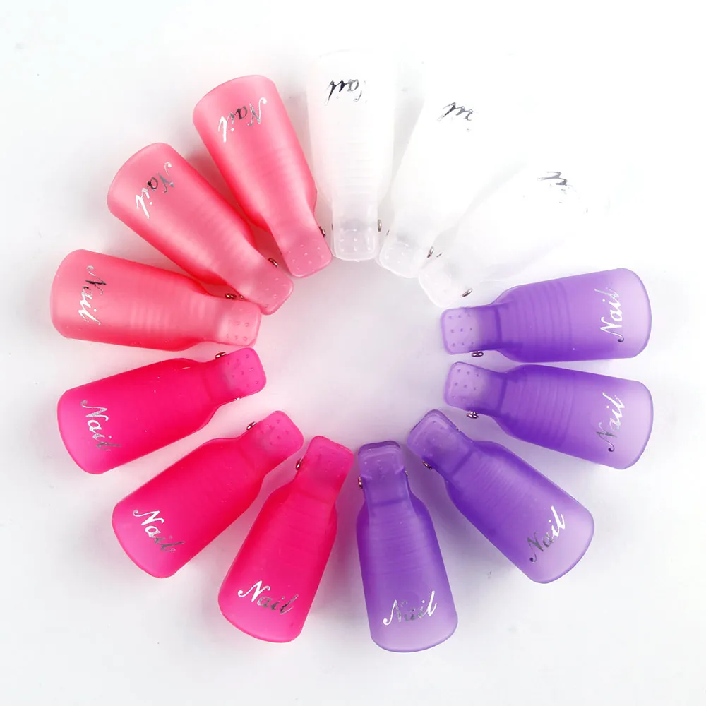 10pcs Plastic Nail Art Soak Off Cap Clip UV Gel Polish Remover Wraps Nail Polish Remover Clips Nail Cleaner Degreaser Art Tools