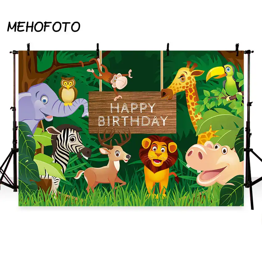 Animals Jungle Party Backdrop For Forest Safari Cartoon Birthday