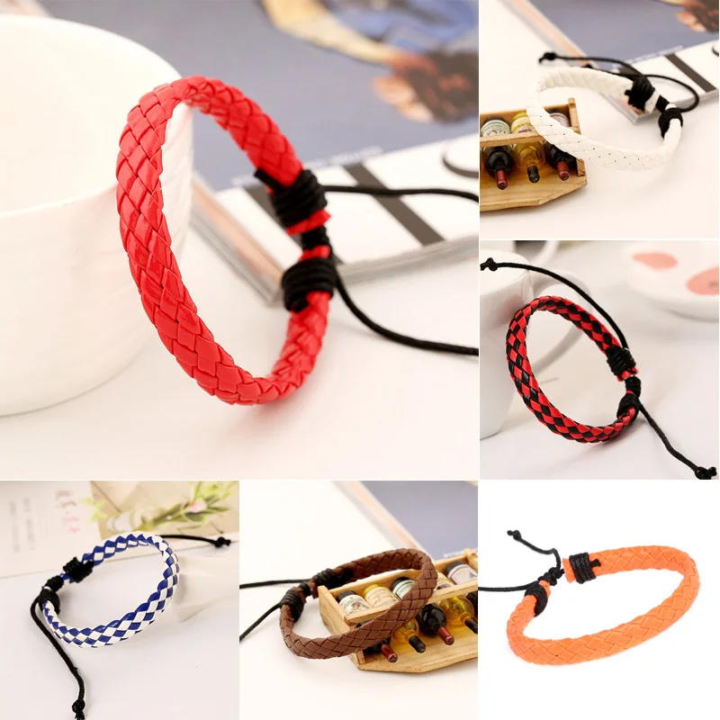 Fashion Mens Womens Braided Faux Leather Bracelet Wristband Unisex Gifts