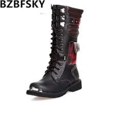 BZBFSKY/Мужская обувь с пряжкой на шнуровке; высокие армейские ботинки; сезон весна; модная мужская обувь года; Британский металлический армейский мотоботы; размеры 34 см