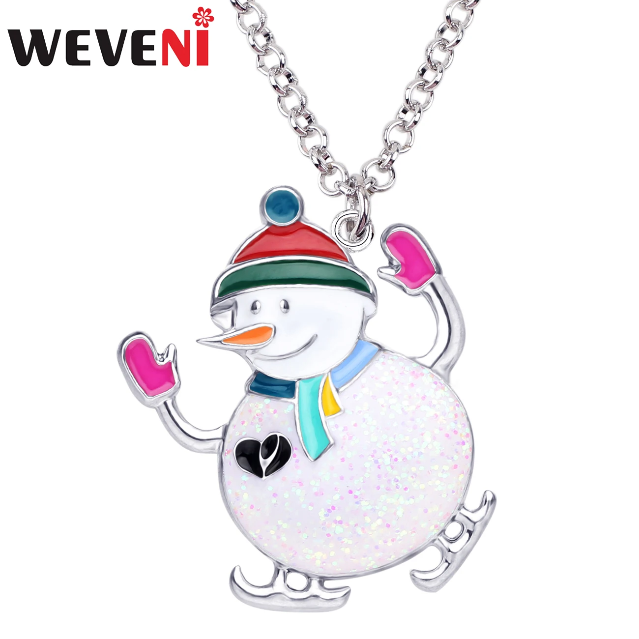 

WEVENI Enamel Alloy Christmas Dancing Snowman Necklace Pendant Chain Choker Cartoon Gift Jewelry For Women Girls Teens Bijoux