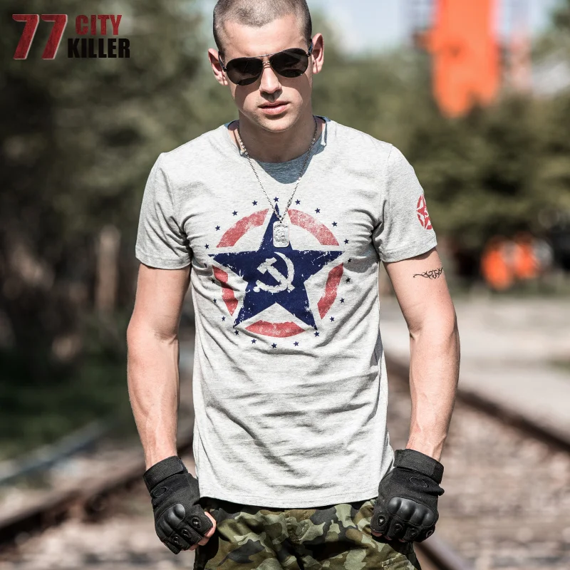 77City Killer летняя хлопковая футболка с коротким рукавом мужская тактическая Боевая