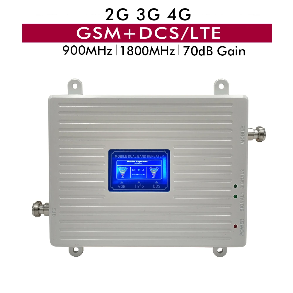 70dB Gain Dual Band Booster LCD Display 2G GSM 900 mhz+4G LTE DCS 1800 mhz Band 3 Cellular Cellphone Signal Repeater Amplifier
