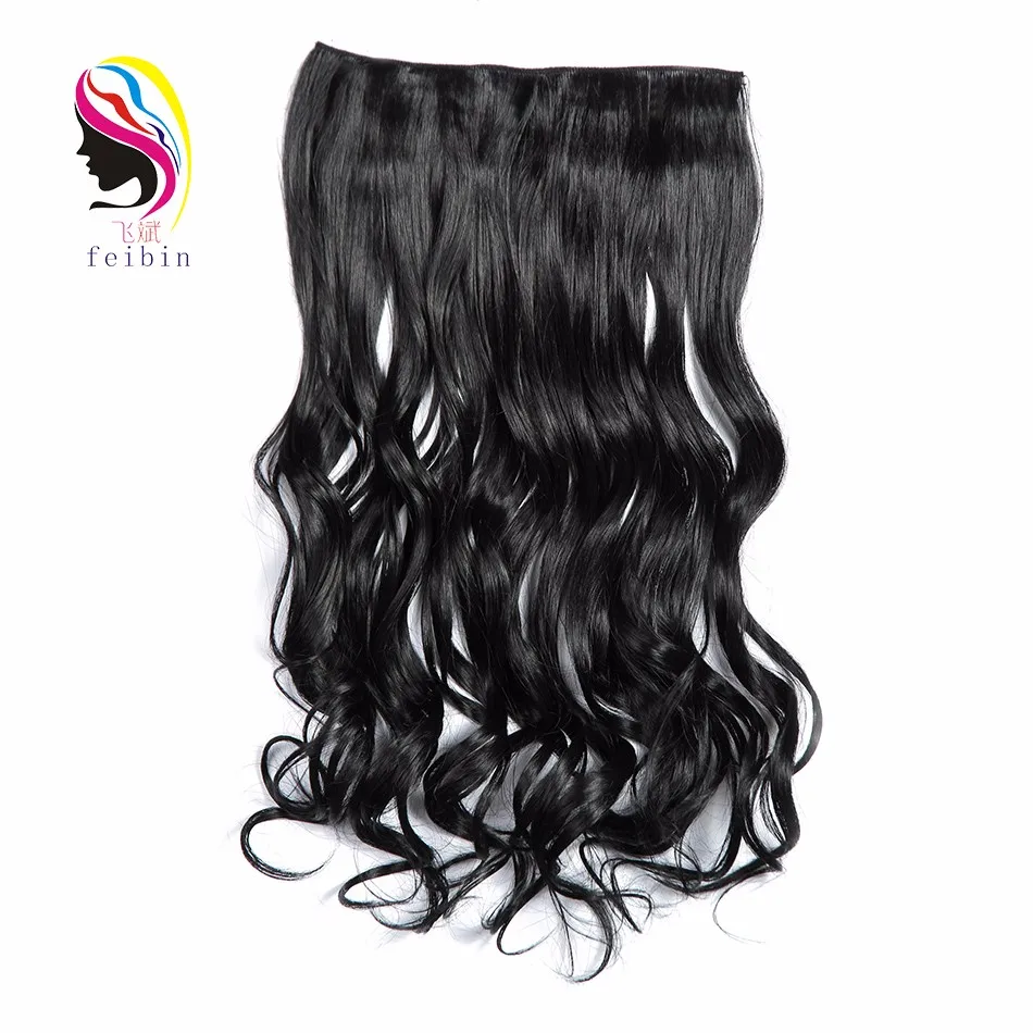 Feibin наращивание волос клип в синтетических волос кусок длинные 60 см 24 дюйма термостойкие no49 - Цвет: # 1B