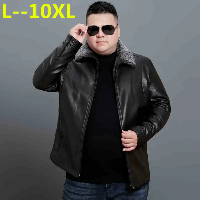 10XL 8XL 6X Winter Men Genuine Leather Coat Fur Collar Motorcycle Jacket Men's Leather Jacket Warm Winter Thick jaqueta de couro